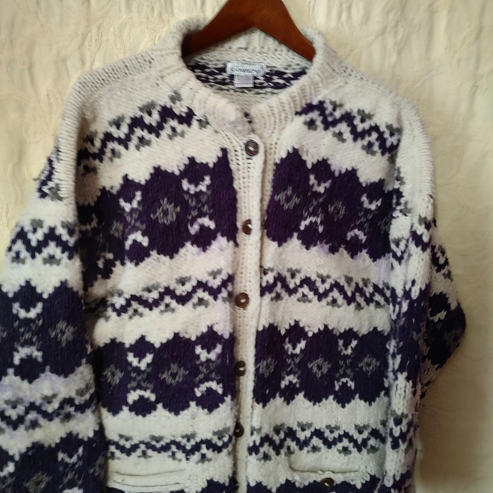Cozy Purple and White Knit Cardigan